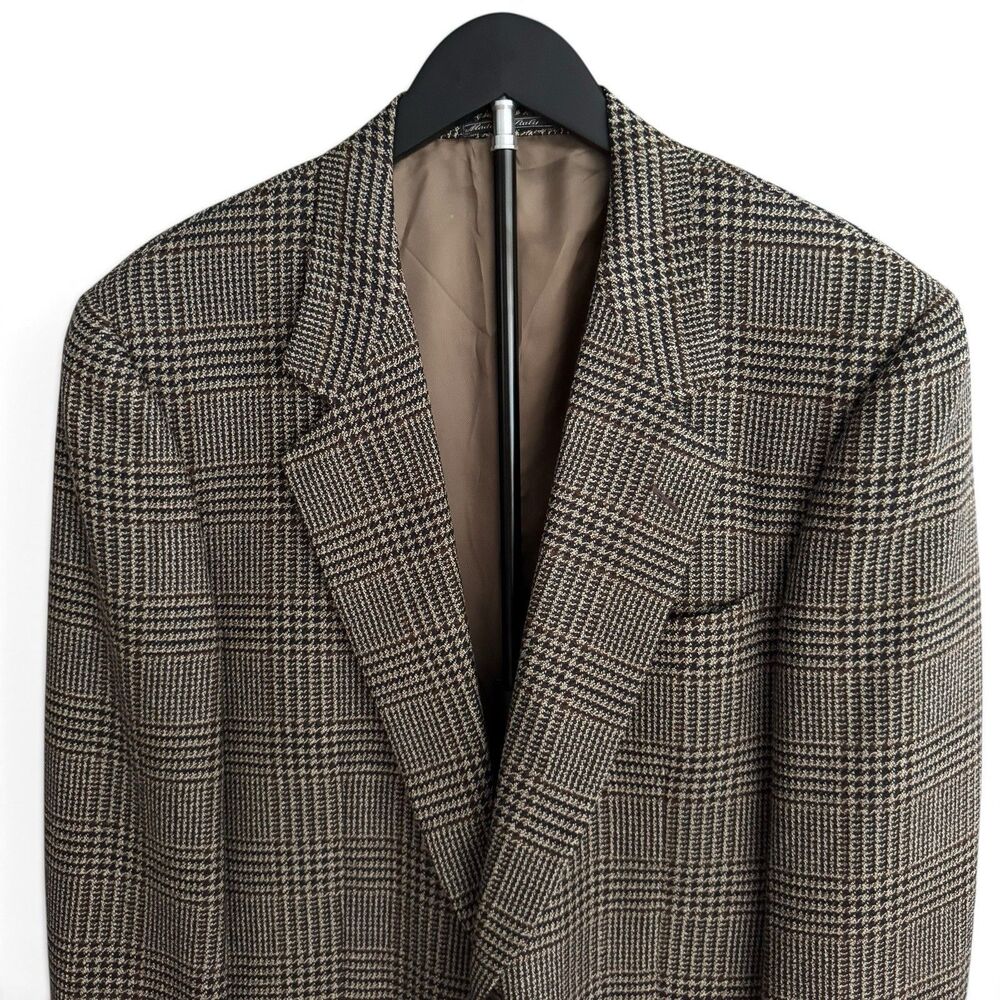 Corneliani Harry Rosen Blazer Men 38R/ 48IT Brown Glen Plaid Wool Cupro Italy - Picture 3 of 16